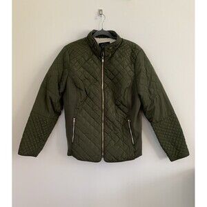 Cavalini Women Quilted Jacket Sherpa Lined Faux Suede Elbow Patches Olive Sz 3X